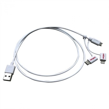 Cablu de date si incarcare USB la USB-C + micro USB-B + Lightning 1m Alb, Roline 11.02.8329 Cablu de date si incarcare USB la USB-C + micro USB-B + Lightning 1m Alb, Roline 11.02.8329
