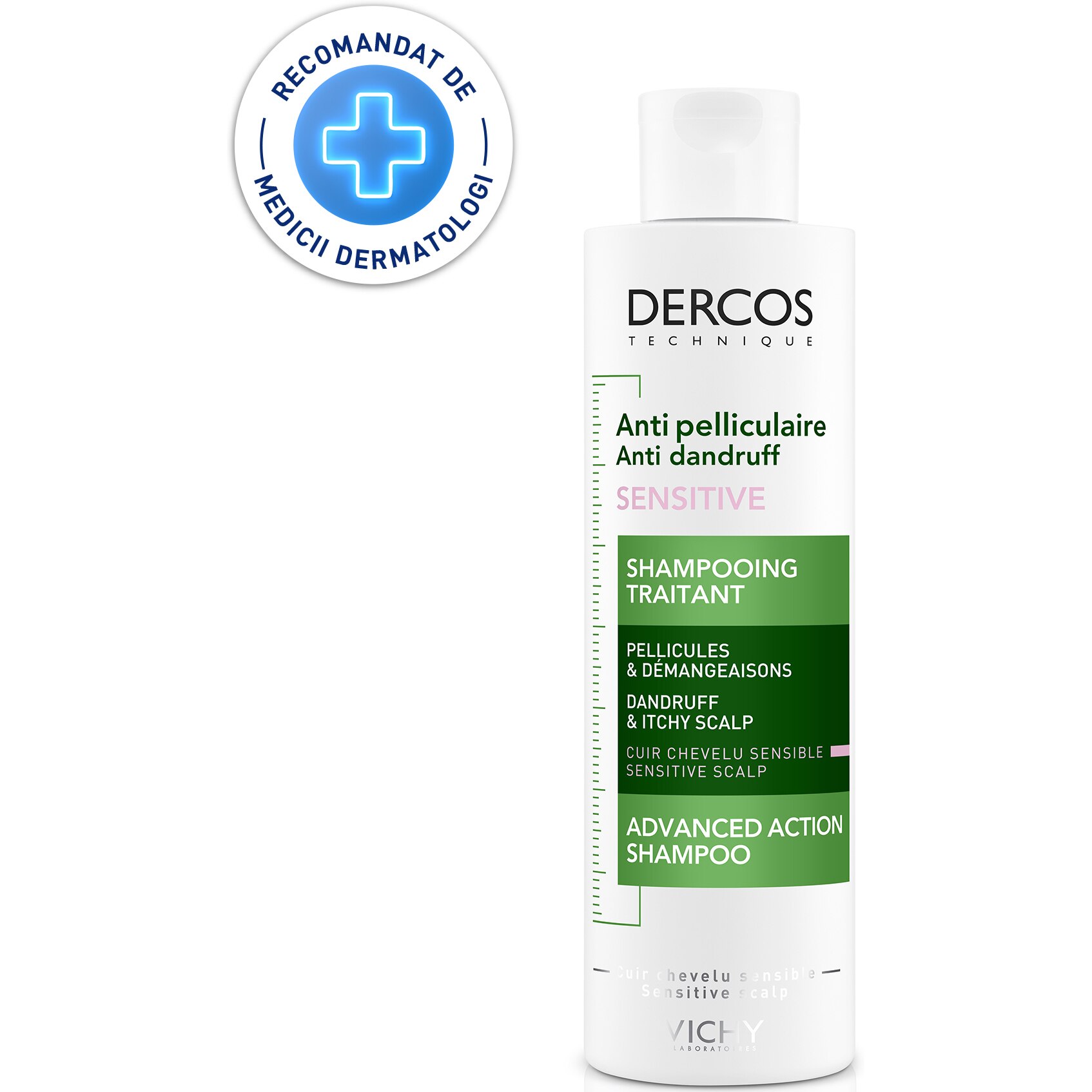 Sampon anti-matreata Vichy Dercos Anti-Dandruff Sensitive pentru scalp sensibil, 200 ml
