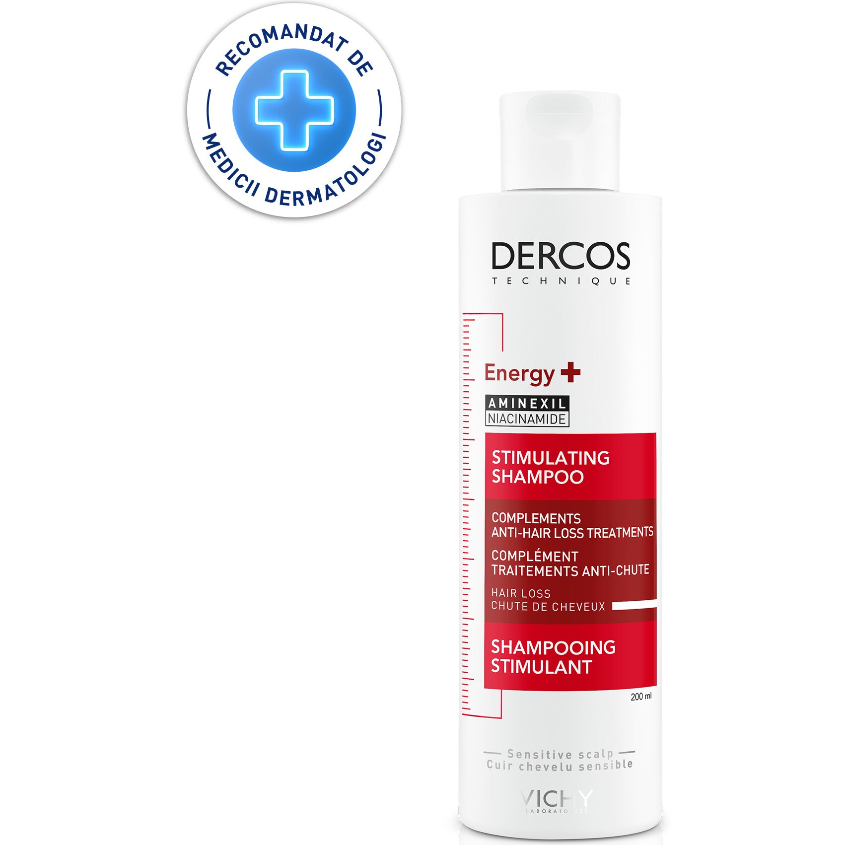 Sampon energizant Vichy Dercos Energy + impotriva caderii parului cu aminexil, 200 ml