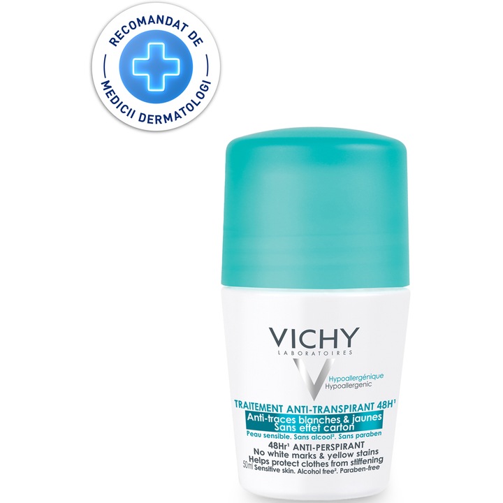 Deodorant roll-on antiperspirant Vichy anti-urme, 48h, 50 ml
