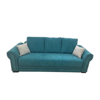Canapea extensibila Alexandra, MobAmbient, Turquoise, material textil, extensie 140 cm din plasa de arcuri tip relaxa, lada de depozitare, 3 perne mari si 2 perne mici incluse, 240 x 140 cm Canapea extensibila Alexandra, MobAmbient, Turquoise, material textil, extensie 140 cm din plasa de arcuri tip relaxa, lada de depozitare, 3 perne mari si 2 perne mici incluse, 240 x 140 cm