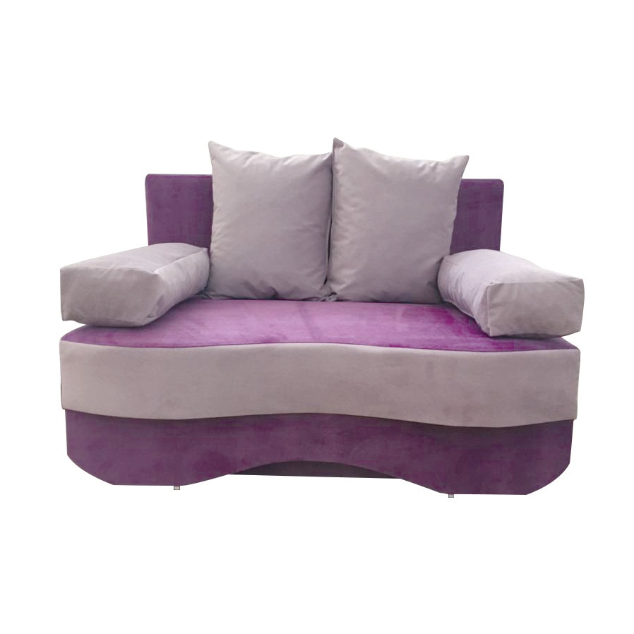 Canapea junior kids, MobAmbient, Mov, material textil, extensie din plasa de arcuri tip relaxa, 1 lada de depozitare, 2 perne si 2 cotiere incluse, 144 x190 cm