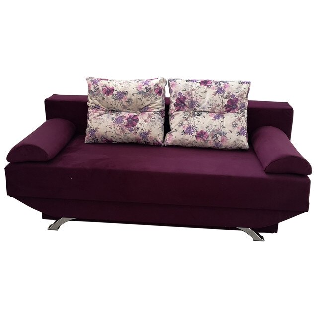 Canapea extensibila New Style, MobAmbient, Mov, material textil, extensie 150 cm din plasa de arcuri tip relaxa, lada de depozitare, 2 perne mari si 2 cotiere incluse, 190 x150 cm