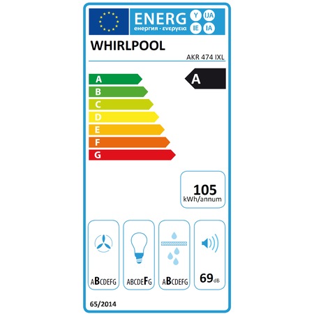 Hota incorporabila semineu Whirlpool AKR 474 IXL, Putere de absorbtie 384 mc/h, 90 cm, 1 Motor, Inox