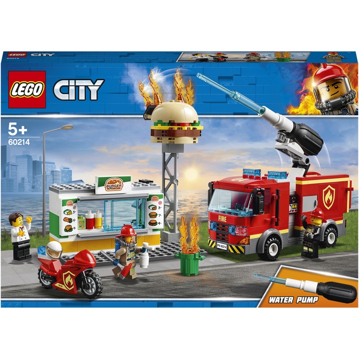 LEGO® City Fire - Изгасване на пожара в Бъргър Бар 60214, 327 части