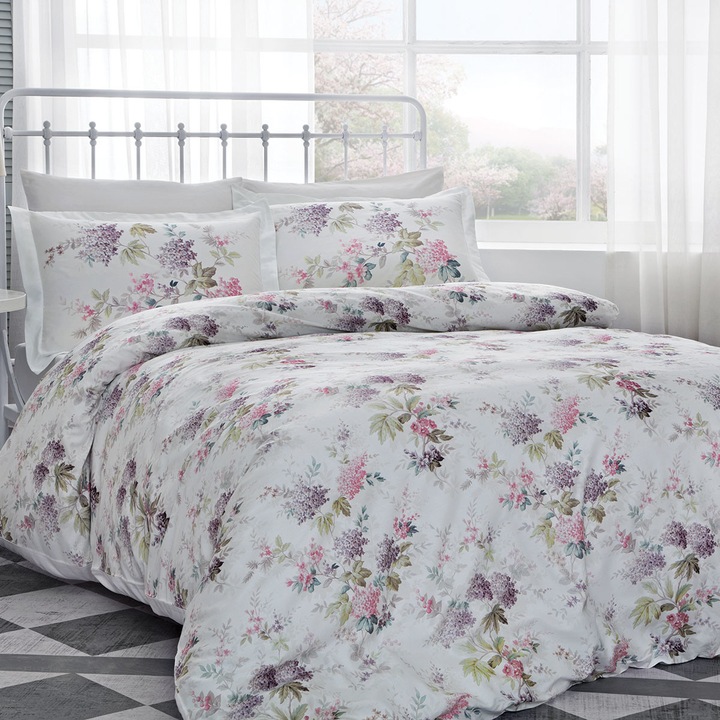 Спален комплект от Tivolyo Home Versailles, 6 части, 100% Памучен сатен, Дигитален печат, Флорален