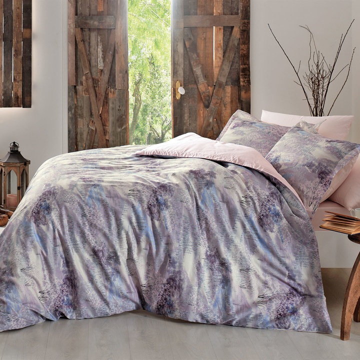 Спален комплект от Tivolyo Home Vivien, 6 части, 100% Памучен сатен, Дигитален печат, Флорален