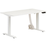 Birou electric QMOBILI MOTION Alb, cadru alb, inaltime reglabila, 1 motor, blat 1387x750 mm, organizator cabluri, Birou reglabil pe inaltime cu Functii de Memorie si Afisaj Digital