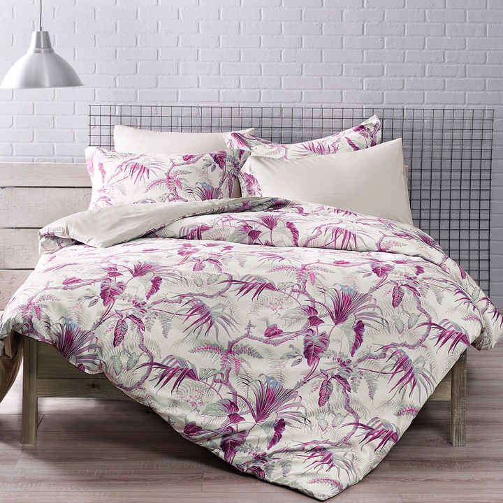 Спален комплект от Tivolyo Home Cornelia, 6 части, 100% Памучен сатен, Дигитален печат, Флорален