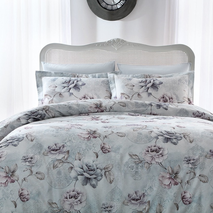 Спален комплект от Tivolyo Home Ginevra, 6 части, 100% Памучен сатен, Дигитален печатр Флорален