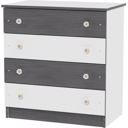 Comoda Lorelli din Lemn cu 4 Sertare, White Graphite
