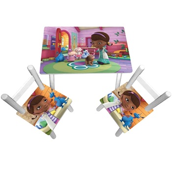 Masuta copii cu 2 scaunele Doctorita Plusica, MDF si lemn Masuta copii cu 2 scaunele Doctorita Plusica, MDF si lemn
