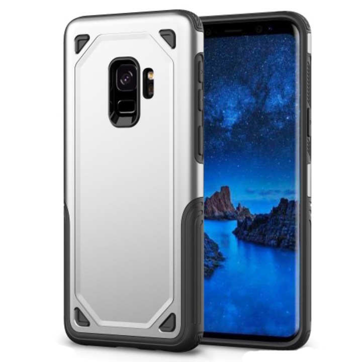 Samsung Galaxy S9 Defender műanyag telefontok (közepesen ütésálló, gumi / szilikon belső, ultravékony) Ezüst