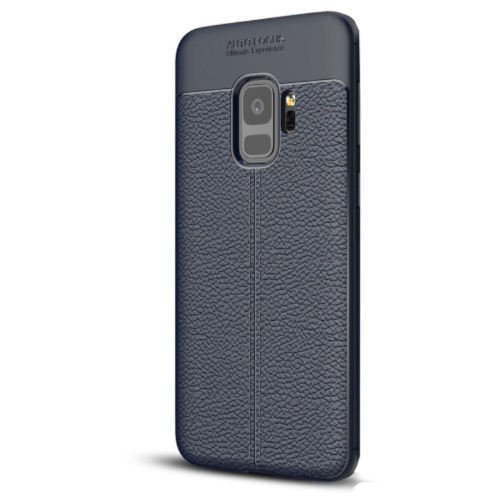 Samsung Galaxy S9 telefontok gumi / szilikon (bőrhatás, varrás minta) Sötétkék