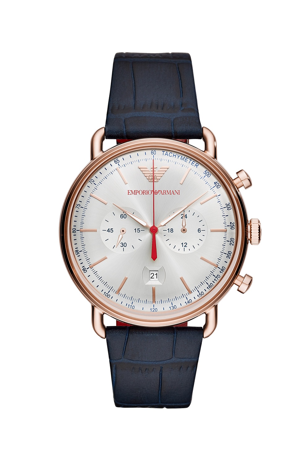 Emporio Armani, Ceas cronograf cu o curea de piele Aviator, Bleumarin