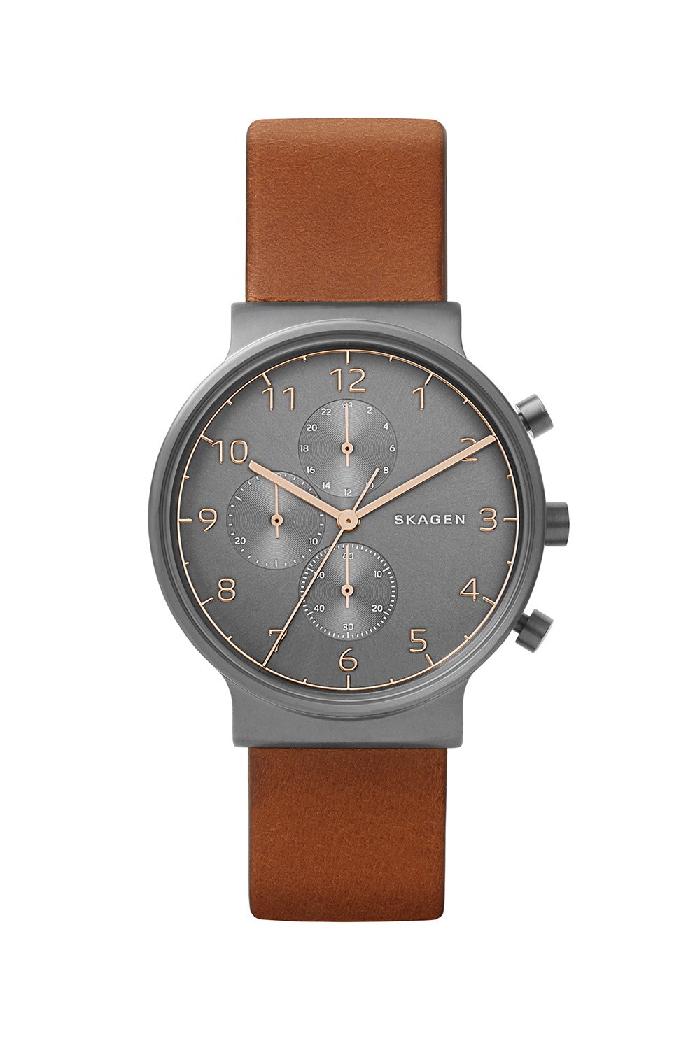 Skagen, Ceas cronograf cu o curea de piele Ancher, Maro caramel