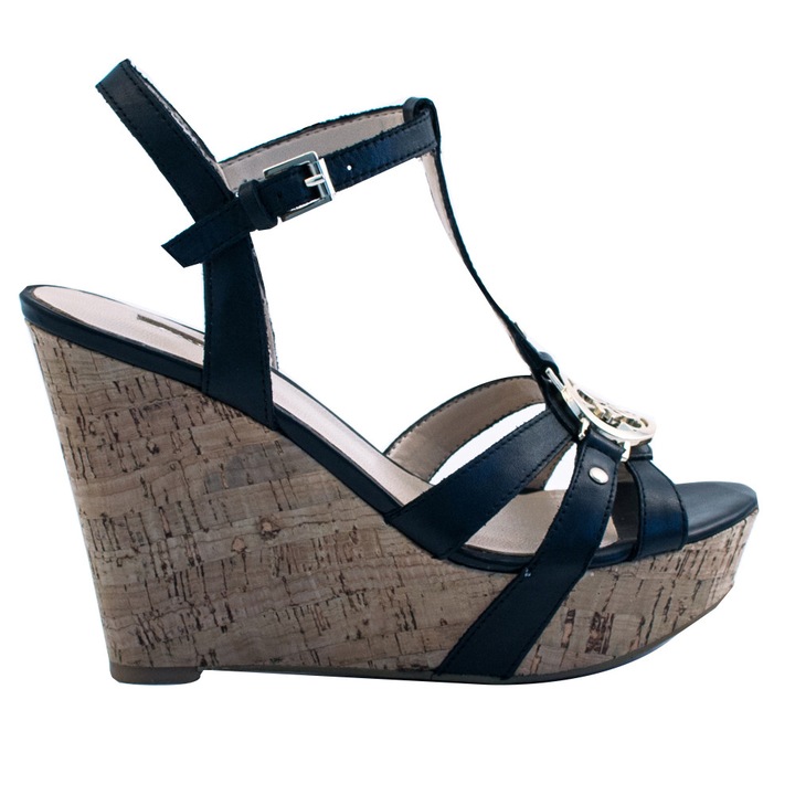 Sandale dama cu platforma din piele naturala, Guess, negru, FL2HYNLEA03, 40