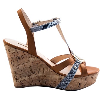 Sandale dama cu platforma din piele naturala, Guess, maro, FL2HYNLEP03 Sandale dama cu platforma din piele naturala, Guess, maro, FL2HYNLEP03
