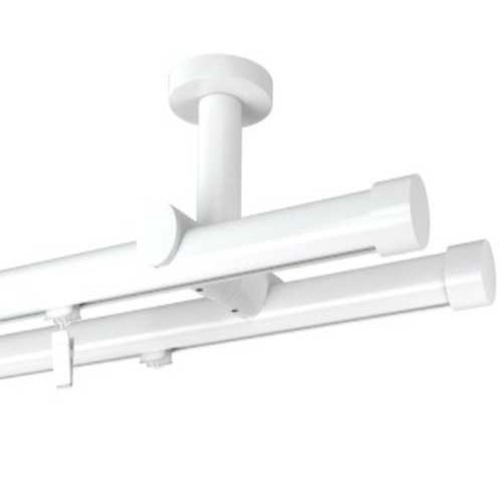 Galerie dubla Capacel, teava profil, suport tavan, grosime 19mm, combinatie alb lucios , 400 cm