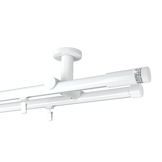 Galerie dubla Xantos , teava profil,suport tavan, grosime 19mm,combinatie alb lucios , 160 cm