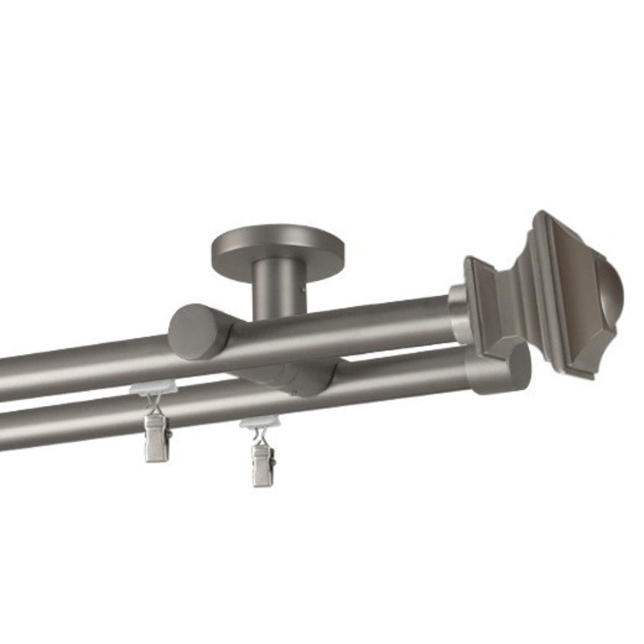 Galerie dubla Verdi , teava profil,suport tavan, grosime 19mm,crom mat , 160 cm