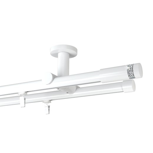 Galerie dubla Xantos, teava profil, suport tavan, grosime 19mm, combinatie alb lucios , 400 cm