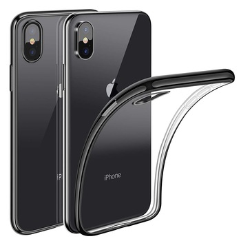 Husa iPhone XS MAX, Silicon ultraslim, cu spate transparent si cadru, Negru Husa iPhone XS MAX, Silicon ultraslim, cu spate transparent si cadru, Negru