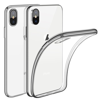 Husa iPhone XS MAX, Silicon ultraslim, cu spate transparent si cadru, Silver Husa iPhone XS MAX, Silicon ultraslim, cu spate transparent si cadru, Silver