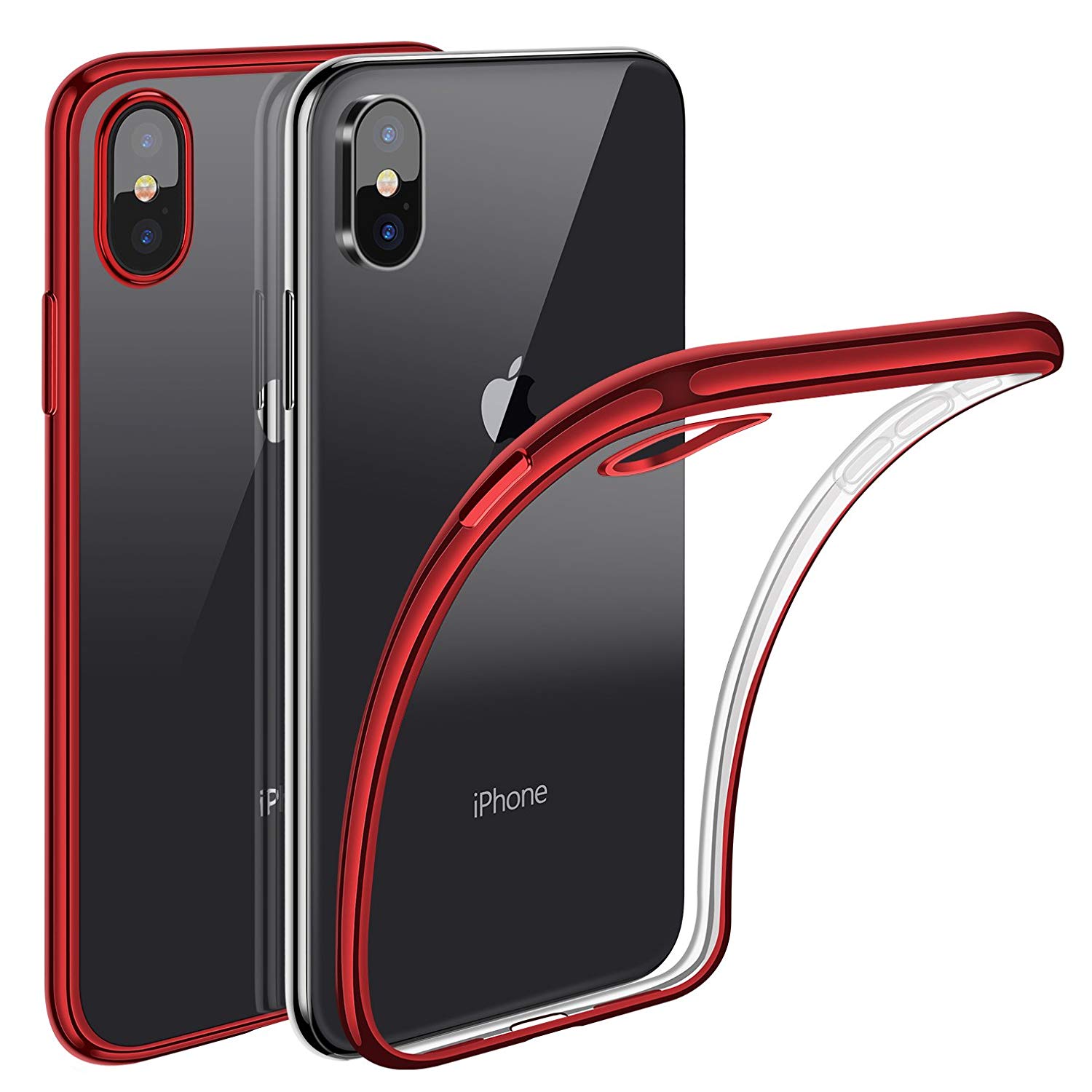 Husa iPhone XS MAX, Silicon ultraslim, cu spate transparent si cadru, Rosu