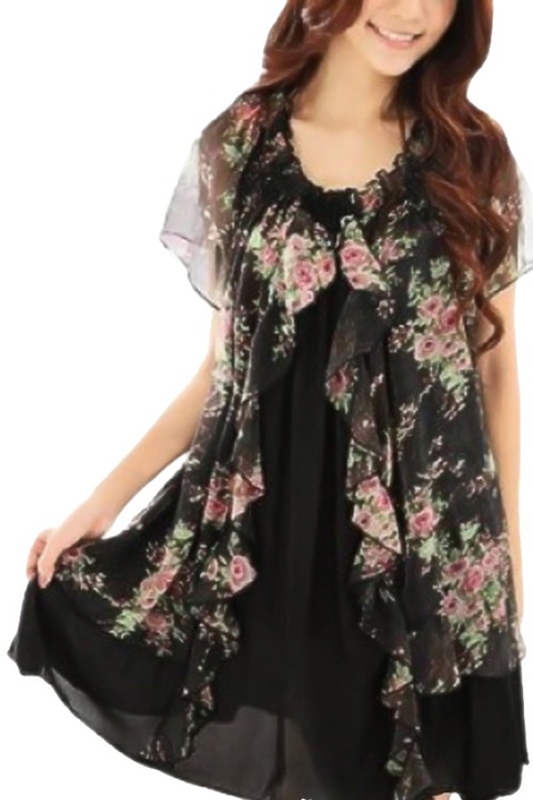 Цветна рокля Eviza 30806, Черна, Размер XL