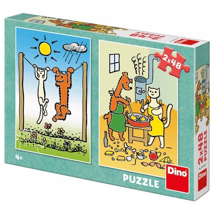 Puzzle Dino - Doggie & Pussycat, 2x48 piese (62900)