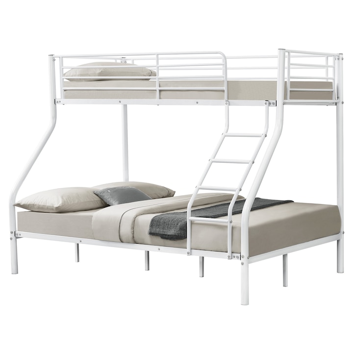 [neu.haus]® Emeletes ágy 3 személyes 200x140/90cm fém gyerekágy heverő létrával fehér
