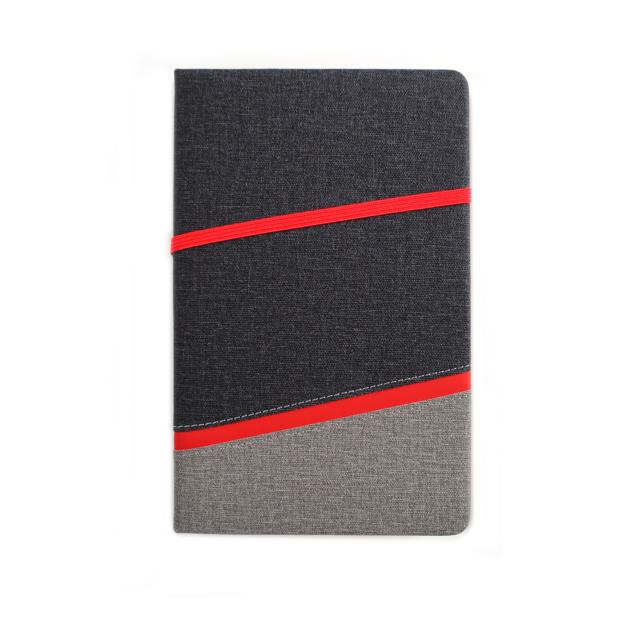 Agenda cu elastic pe mijloc, DIAMOND LINE nedatata A5. Culoare negru & elastic rosu