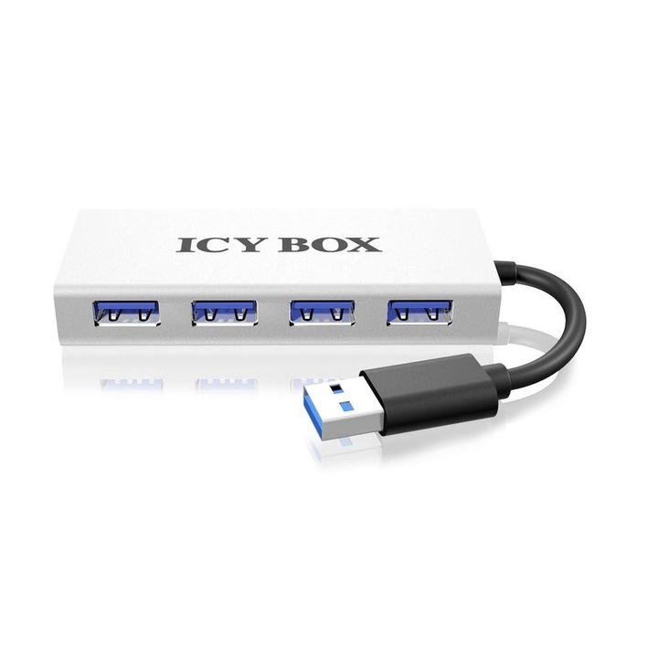 Хъб IcyBox, Ib-ac6104, USB 3.0, 4 порта, Сребрист