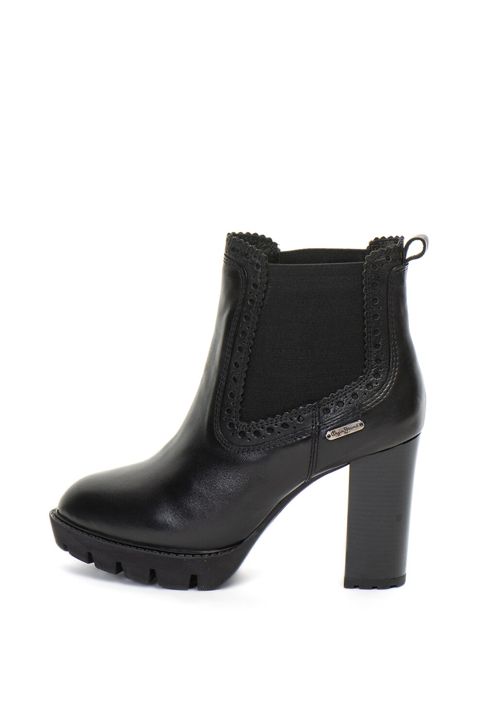 Pepe Jeans London, Botine Chelsea, de piele Vernon, Negru, 38