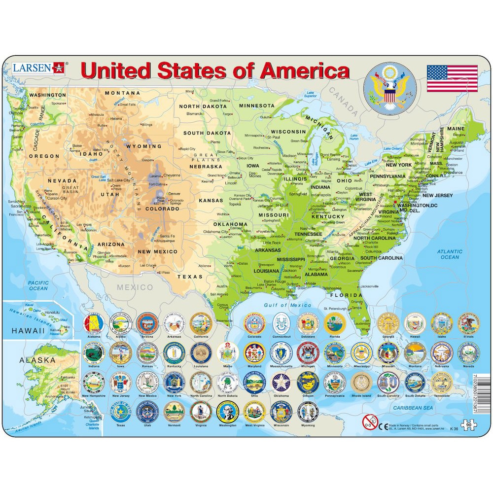 Puzzle Larsen - United States of America (auf Englisch), 90 piese (48523)