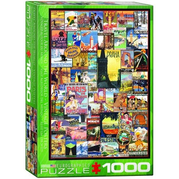 Puzzle Eurographics - Travel around the World - Vintage Posters, 1.000 piese (53357) Puzzle Eurographics - Travel around the World - Vintage Posters, 1.000 piese (53357)