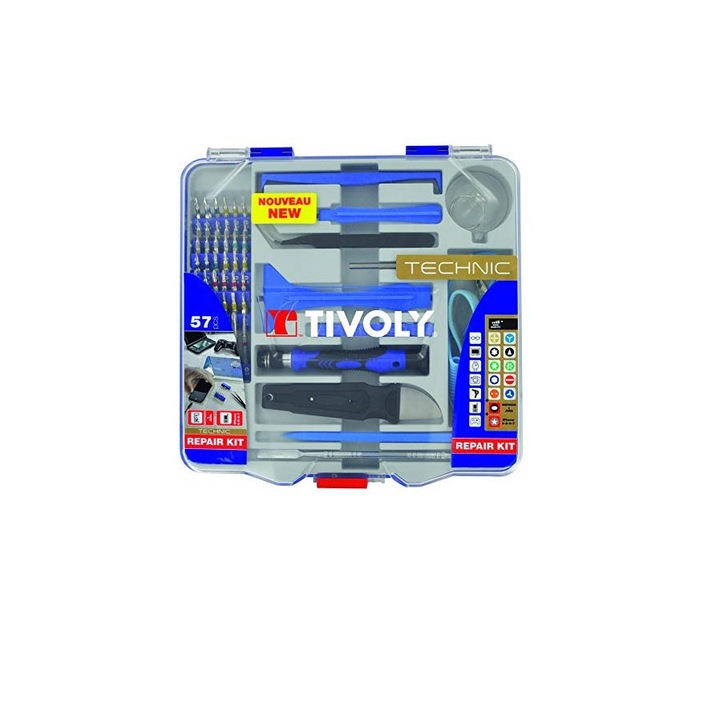 Комплект битове и аксесоари за поддръжка и ремонт на смартфон и таблет - 57 броя, Tivoli