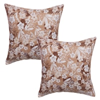Set 2 fete de perna decorative, BonDia, Model Nola 101, 43 cm x 43 cm, Maro/Alb, Flori
