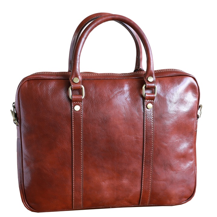 Geanta dama pentru acte din piele naturala, coniac, S110A