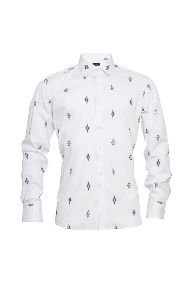 Camasa Stansfield casual, alba cu broderie