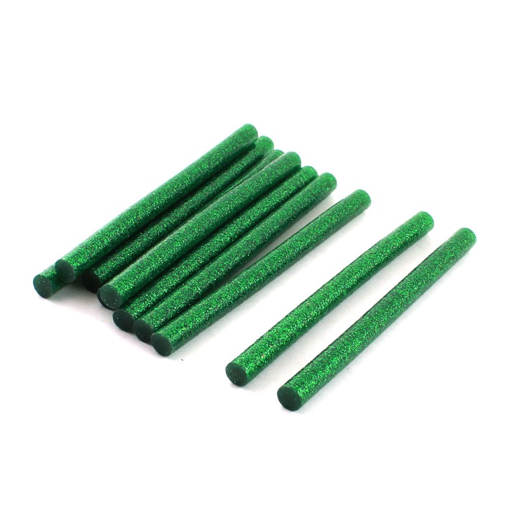 Set 10 batoane silicon verde cu sclipici diametru 11mm lungime 20cm