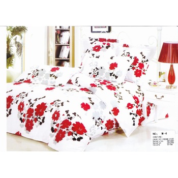 Lenjerie Casa New Fashion pentru pat dublu, 4 piese, alb cu imprimeu rosu Lenjerie Casa New Fashion pentru pat dublu, 4 piese, alb cu imprimeu rosu