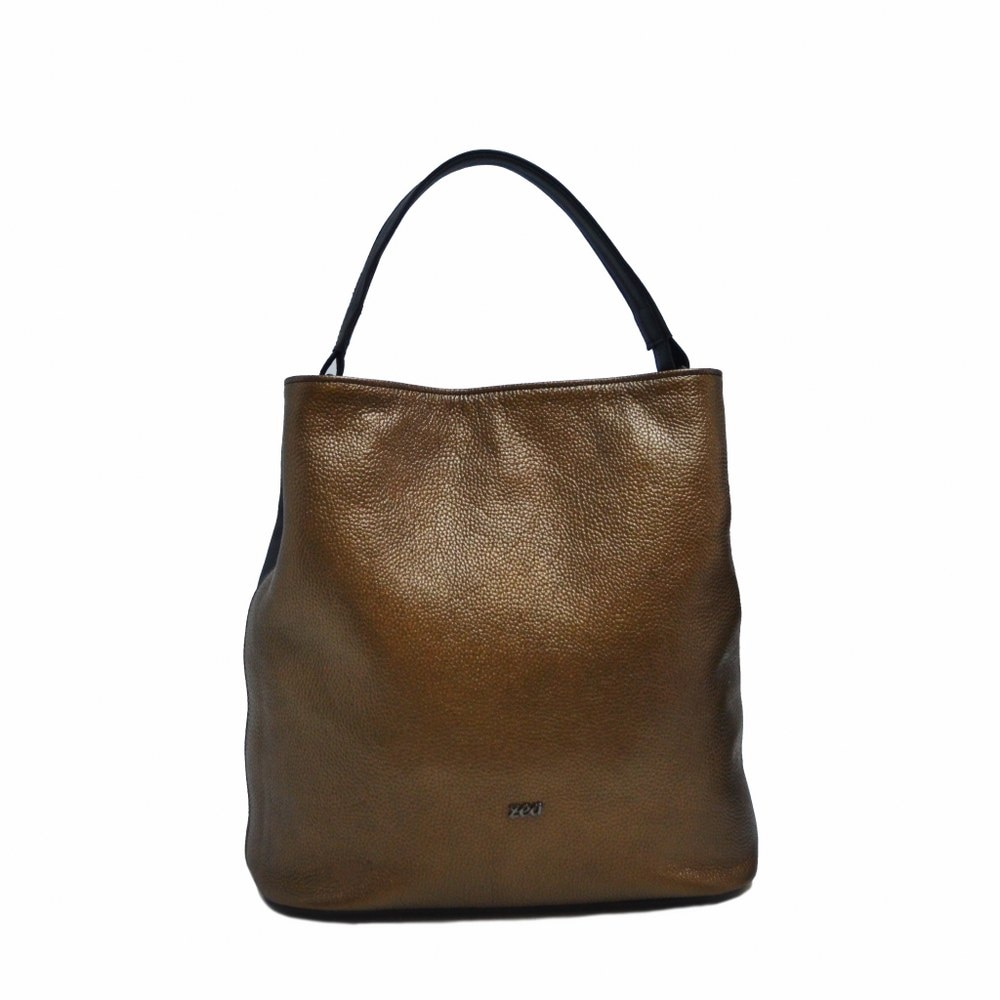 Geanta dama,Zea,piele naturala,neagra/bronz metalizat
