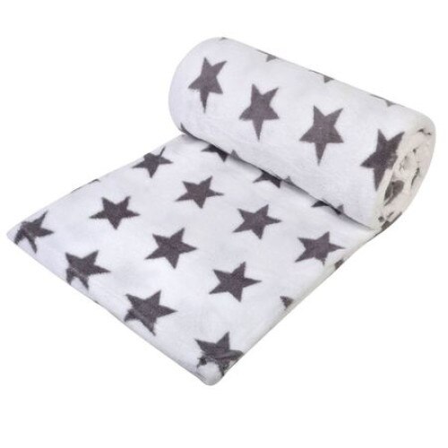 Patura fleece iMK®, imprimeu cu stelute, alba