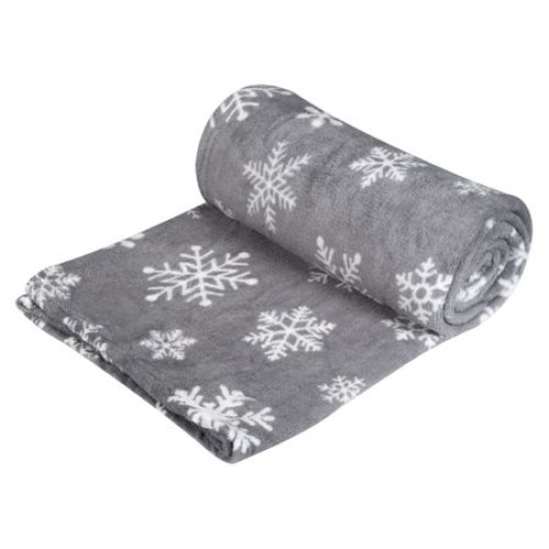 Patura fleece iMK®, imprimeu fulgi de zapada, gri