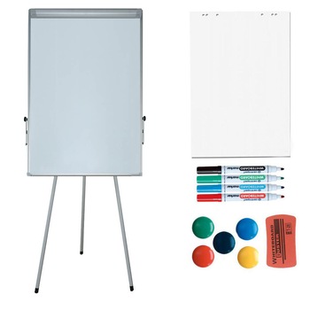 Pachet flipchart magnetic, 70X100 cm, inaltime ajustabila cu 2 suruburi pe lateral, clema prindere hartie si accesorii: rezerva hartie, markere, burete si 5 magneti Pachet flipchart magnetic, 70X100 cm, inaltime ajustabila cu 2 suruburi pe lateral, clema prindere hartie si accesorii: rezerva hartie, markere, burete si 5 magneti