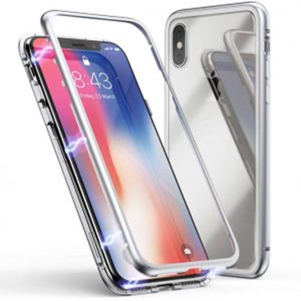 Husa 360 de grade Sticla FATA si SPATE Temperata Securizata, brand The Phone Closet, Full Protection Premium cu inchidere sau prindere Magnetica, pe magneti, Bumper din Aluminiu, pentru iPhone X XS 10 (5.8