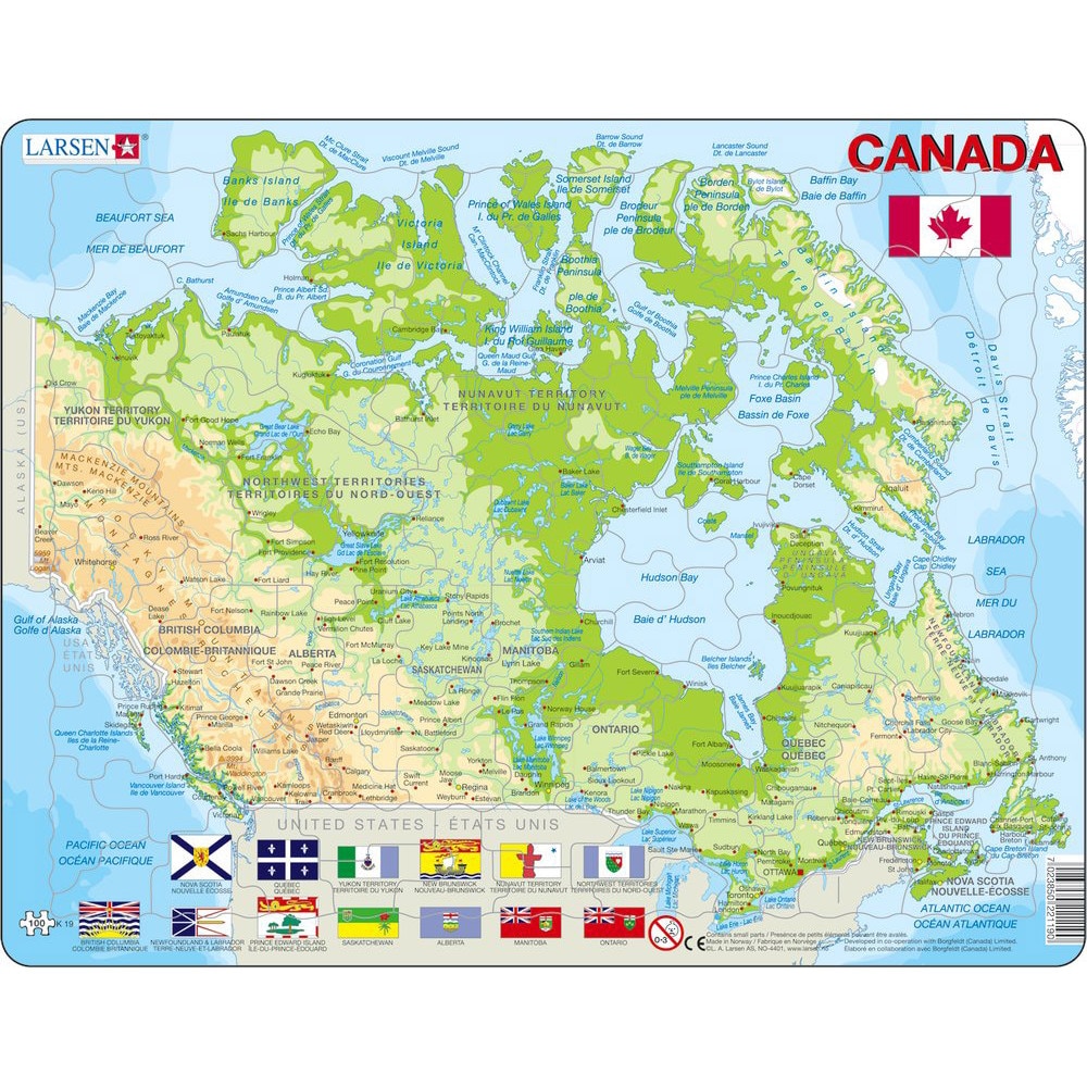 Puzzle Larsen - Physical Map of Canada (in French and English), 100 piese (48457)