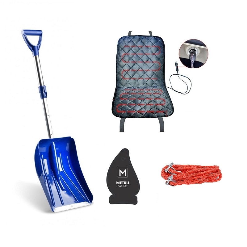 Pachet auto de iarna: Franghie tractare 3,5 tone, 4 metri ( sufa stanga chinga) + Husa auto cu incalzire 12V neagra + Lopata telescopica Alu Shovel + Odorizant Metru Patrat CADOU